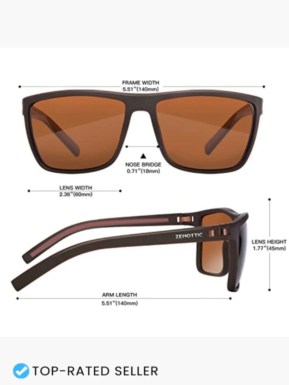Square Polarized Sunglasses TR90 Frame UV400 Protection Lightweight Driving